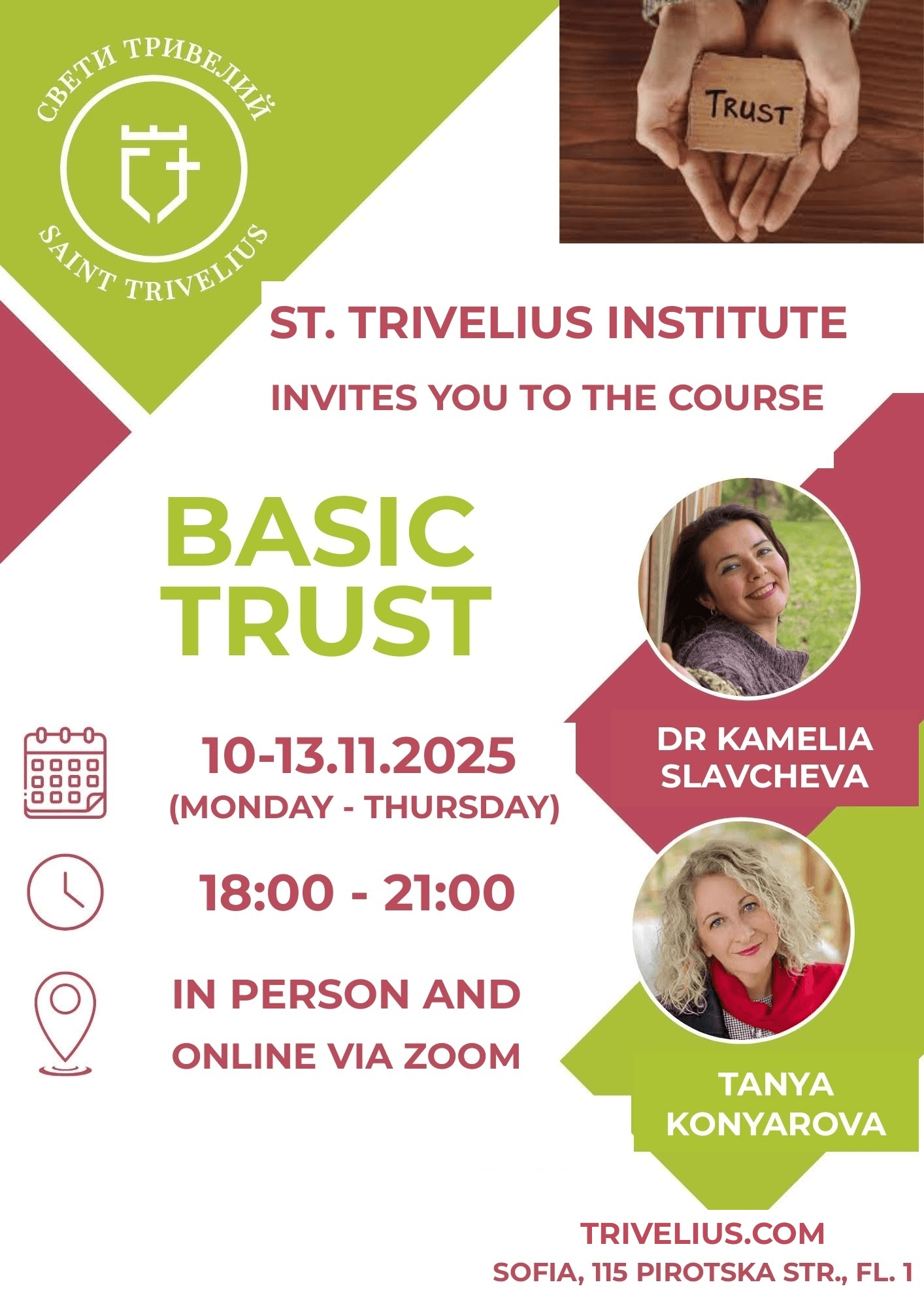 Basic Trust · Dr Kameliya Slavcheva · Tanya Konyarova · 10–13 November 2025 · 18:00–21:00