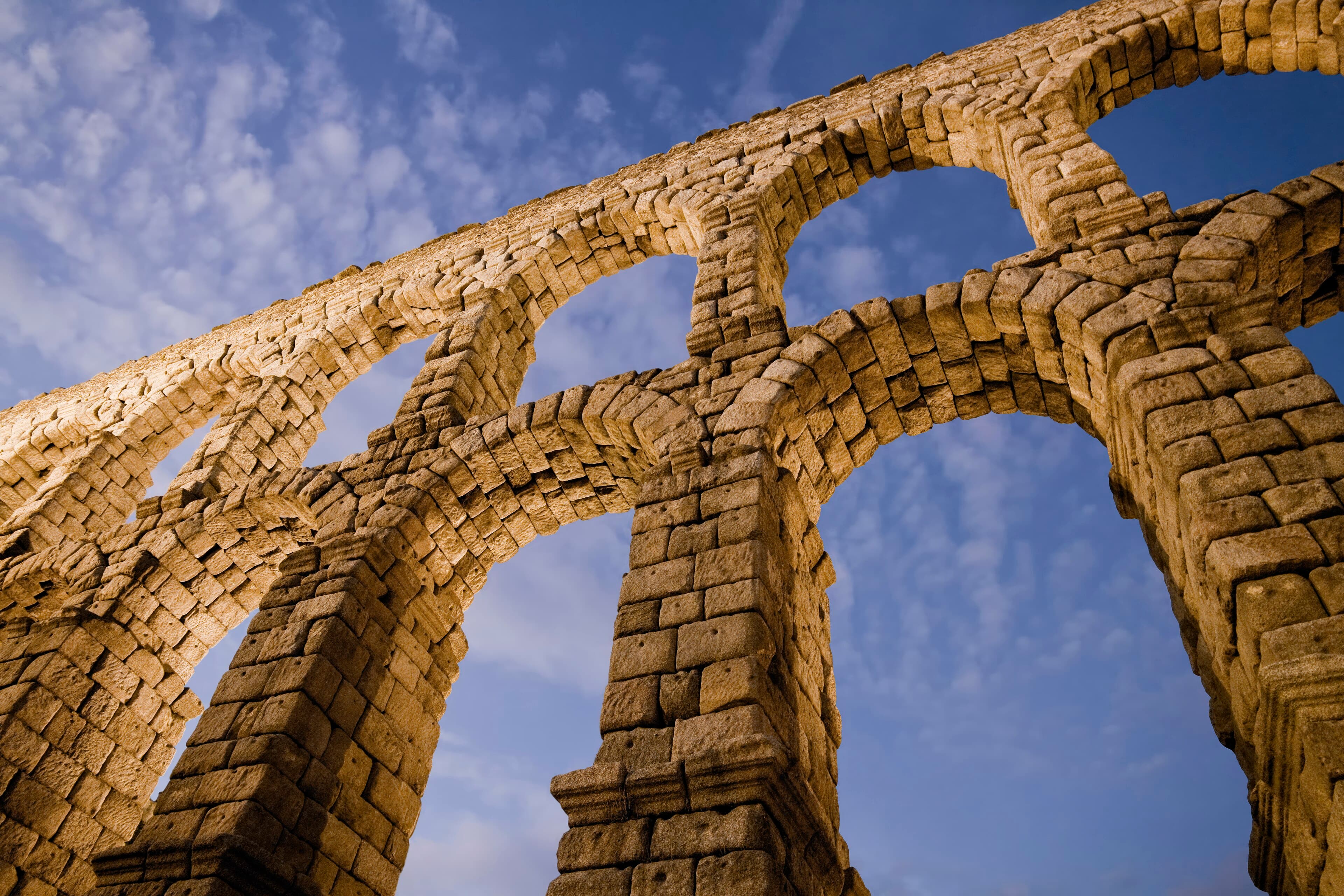 Illuminated arches of the Segovia aqueduct